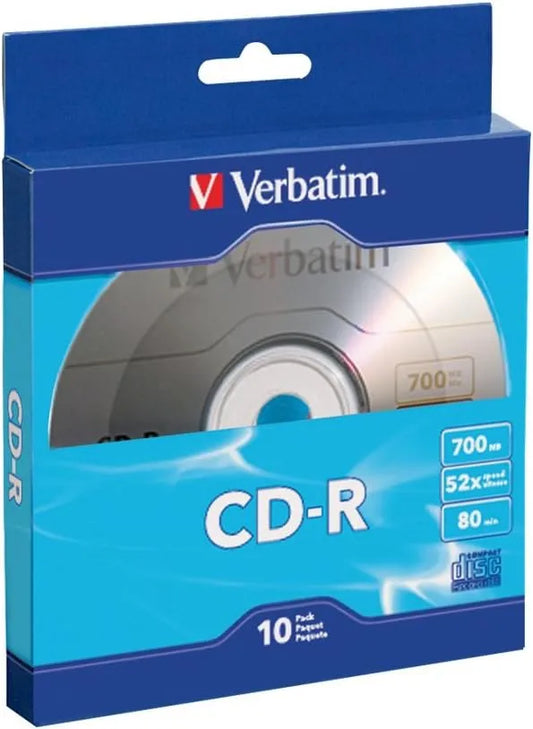 Verbatim CD-R Blank Discs 700MB 80-Minutes 52X Recordable Disc for Data and Music- 10 Pack