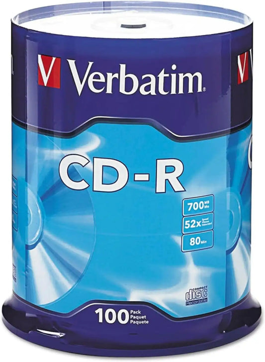 Verbatim CD-R 700MB 80 Minute 52x Recordable Disc for Data and Music - 100 Pack Spindle, Silver