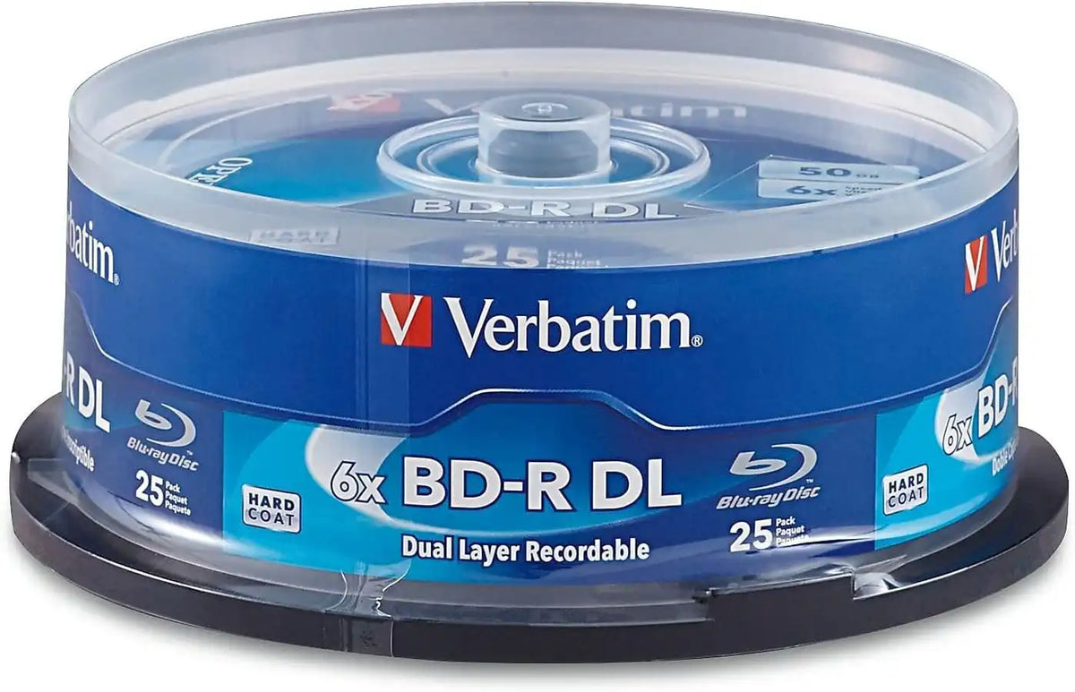 Verbatim BD-R 50GB 8X Blu-ray Recordable Media Disc Double Layer- 25 Pack Spindle - 98356