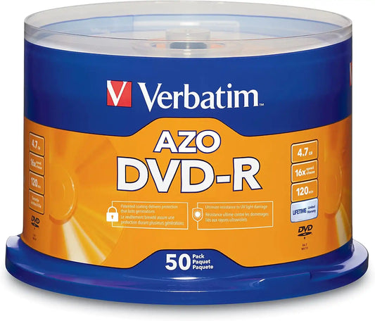 Verbatim 4.7GB up to 16x Branded Recordable Disc AZO DVD-R 50-Disc Spindle 95101