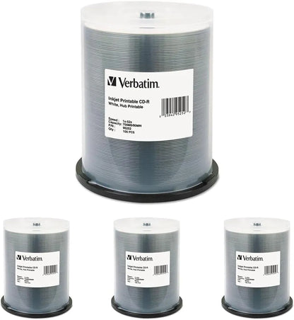Verbatim CD-R 700MB 52X White Inkjet Hub Printable Recordable Media Disc - 100 Spindle,(Pack of 4)