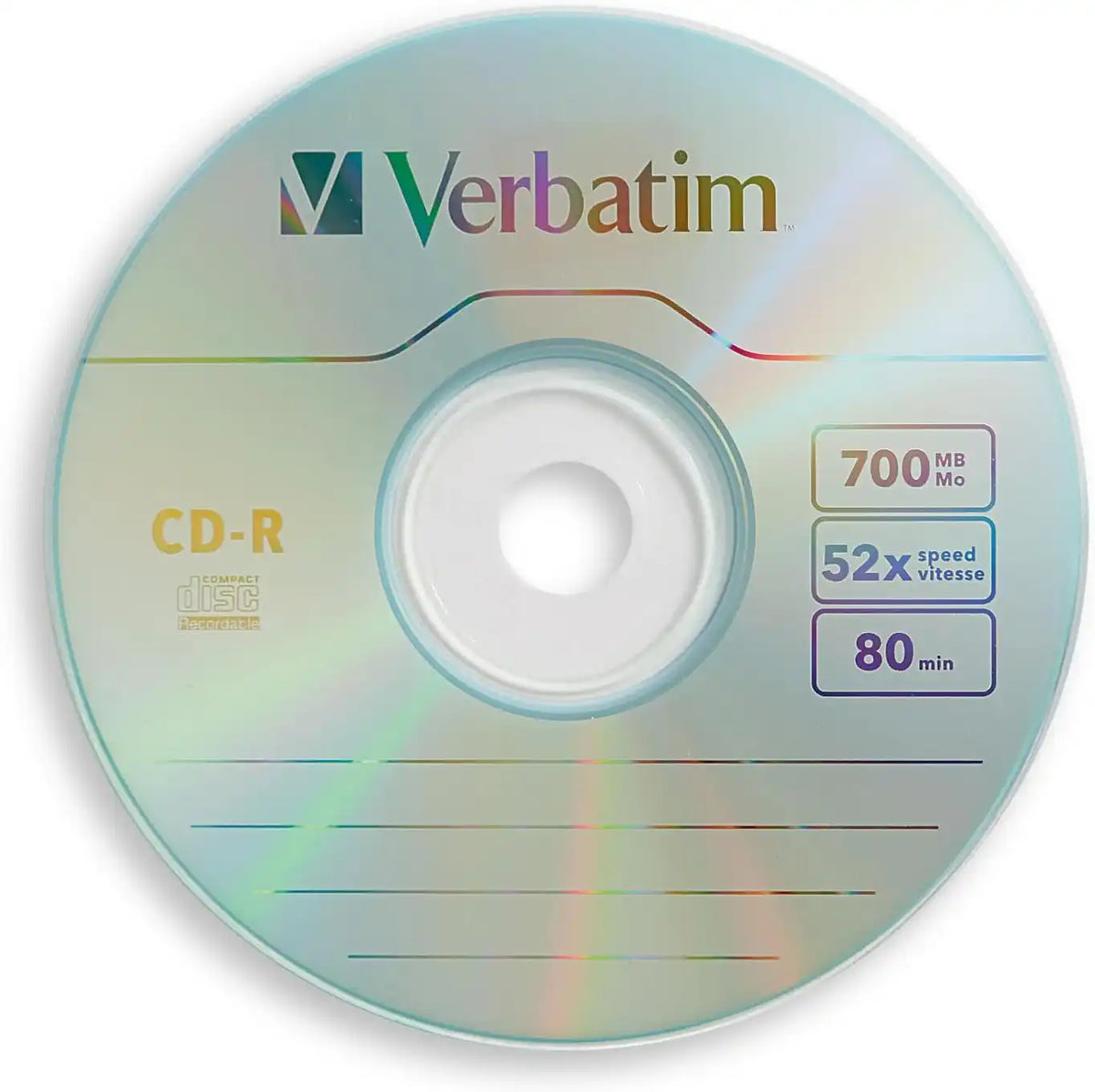 Verbatim CD-R 700MB 80 Minute 52x Recordable Disc for Data and Music - 100 Pack Spindle, Silver