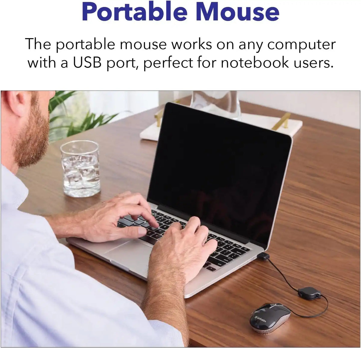 Verbatim Wired Optical Computer Mini USB-A Mouse - Plug & Play Corded Small Travel Mouse with Retractable Cable – Blue 98616