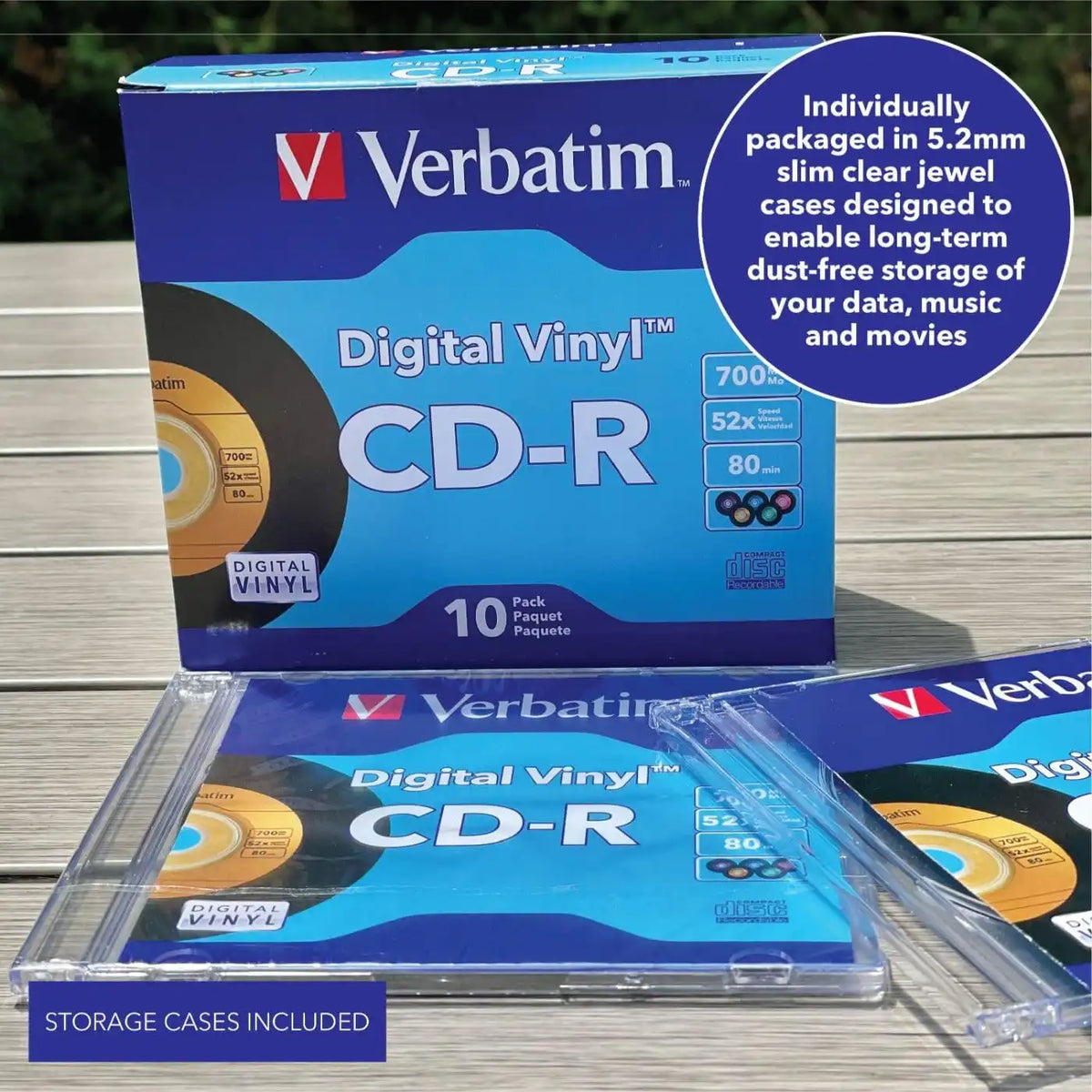 Verbatim Digital Vinyl CD-R 700MB 52X Recordable Discs, 10 Pack Cases