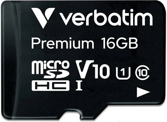 Verbatim 16GB Premium microSDHC Memory Card with Adapter UHS-I V10 Class 10 supports Full HD (1080p) U1 speed rated Up to 80MB/s read speed