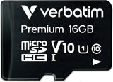 Verbatim 16GB Premium microSDHC Memory Card with Adapter UHS-I V10 Class 10 supports Full HD (1080p) U1 speed rated Up to 80MB/s read speed