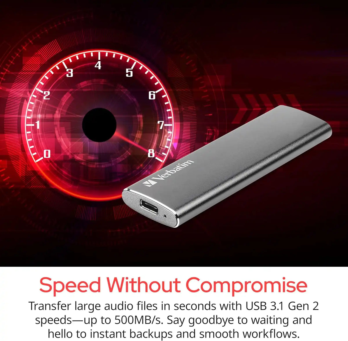 Verbatim Vx500 480GB External SSD, USB 3.1 Gen 2, 500MB/s, Graphite