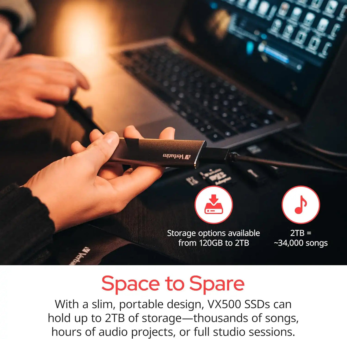 Verbatim Vx500 480GB External SSD, USB 3.1 Gen 2, 500MB/s, Graphite