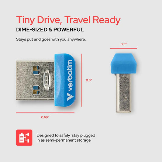 Verbatim 32GB Store 'n' Stay Nano USB 3.2 Gen 1 Flash Drive Snag-free Low Profile Thumb Drive with Microban Antimicrobial Product Protection - Blue 98710
