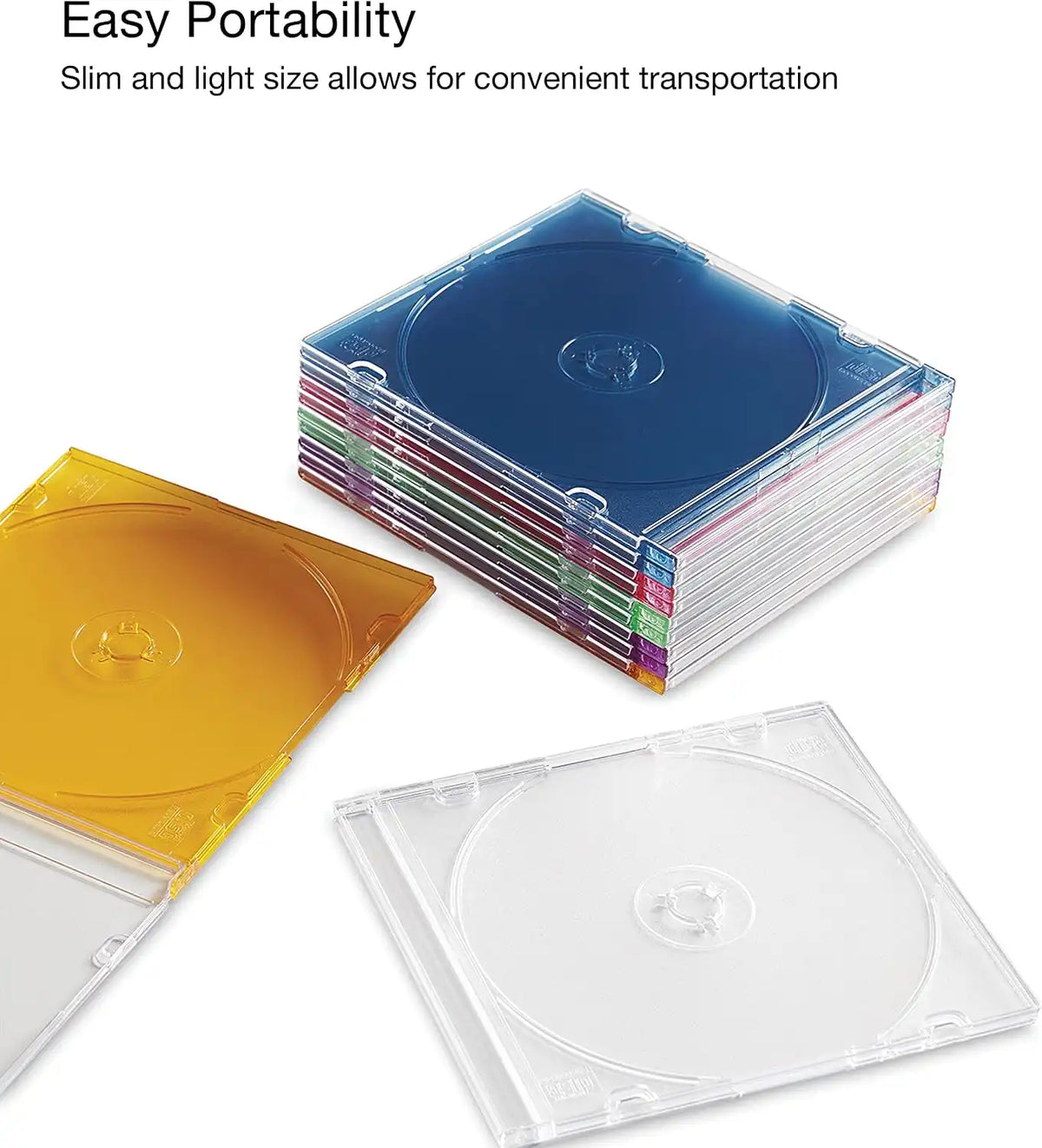 Verbatim 50-Pack Assorted Slim CD DVD Blu-ray Disc Cases, Clear & Colors